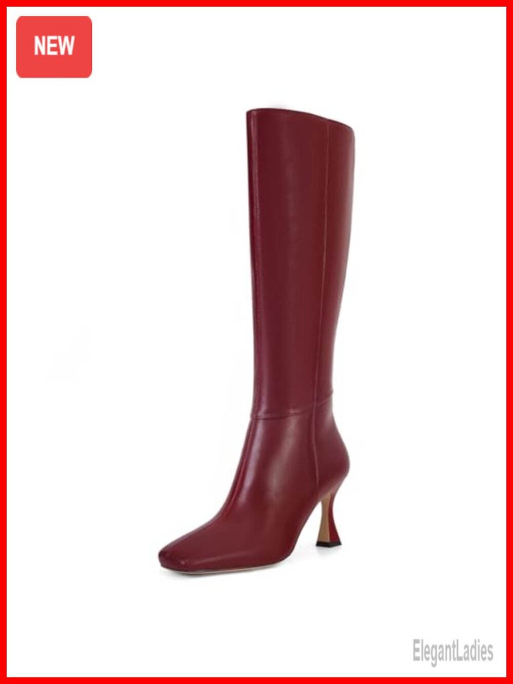 Faux Leather Knee High Boots Kitten Heel Square Toe Side Zip Dress Boots